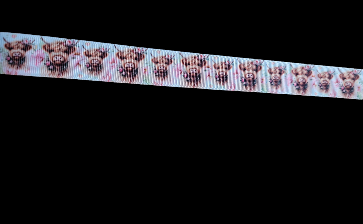 USDR Cows on white background grosgrain ribbon - Sold by the Yard