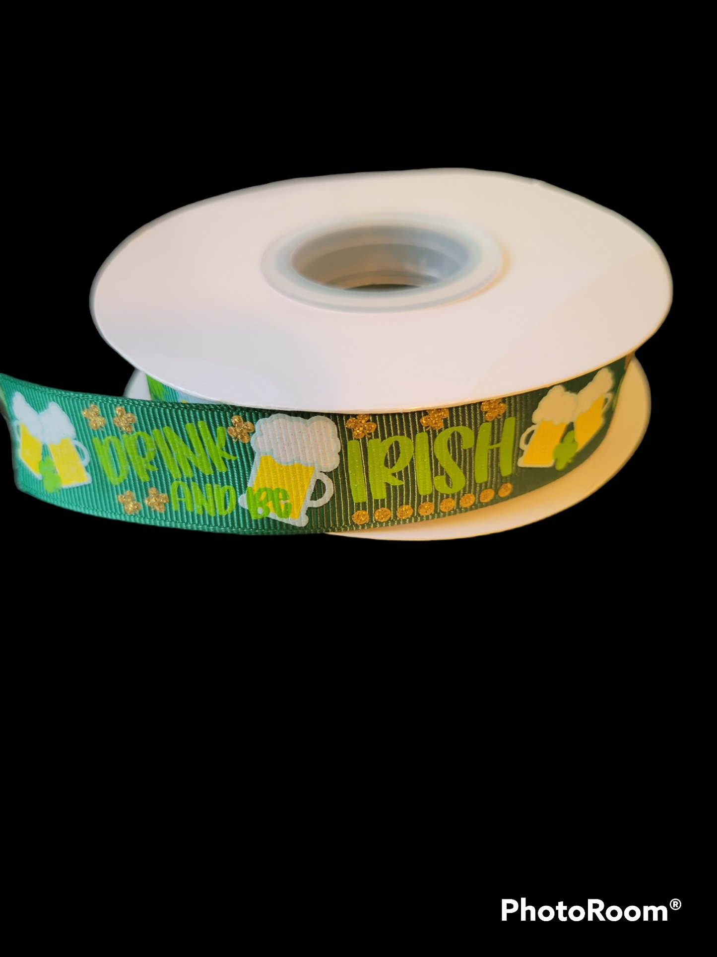 USDR Glittered Drink and Be Irish grosgrain ribbon - Sold by the Yard