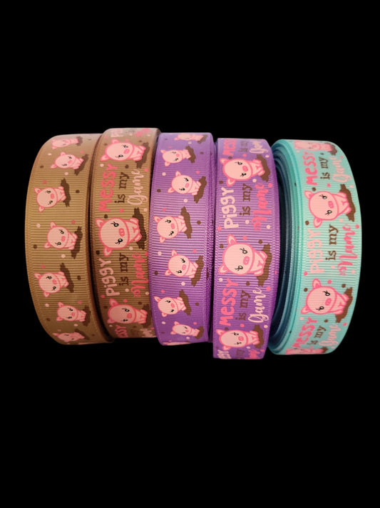 USDR Piggy grosgrain ribbon - Sold by the Yard