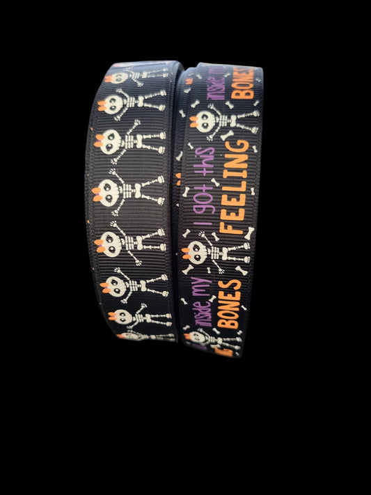 USDR Skeleton grosgrain ribbon - Sold by the Yard