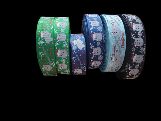 USDR Xmas Hippos grosgrain ribbon - Sold by the Yard