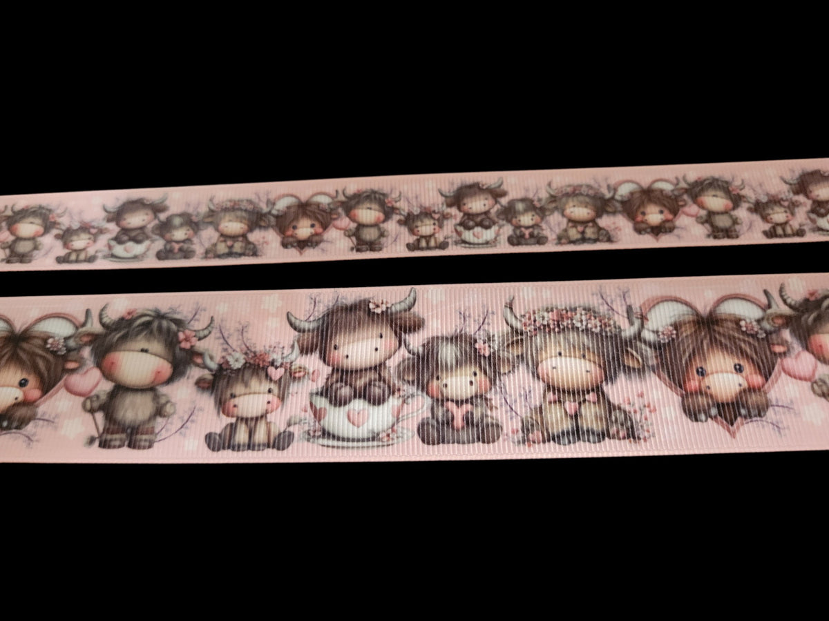 USDR Cartoon Cow grosgrain ribbon - Sold by the Yard