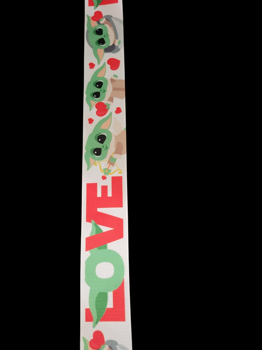 USDR green alien love grosgrain ribbon - Sold by the Yard