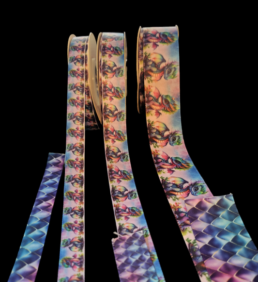 USDR Colorful double sided dragon grosgrain ribbon - Sold by the Yard