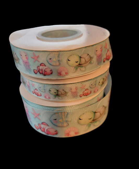 USDR Turtle, Fish, and Mermaid grosgrain ribbon - Sold by the yard