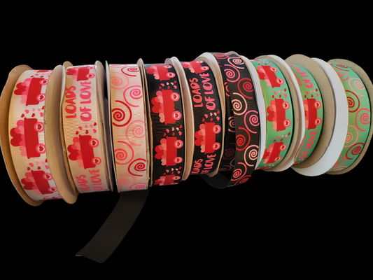 USDR Valentine train grosgrain ribbon - Sold by the Yard