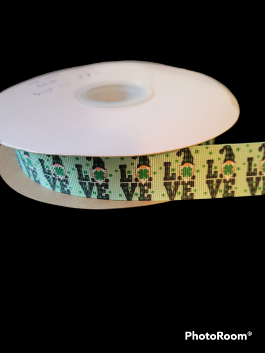 Gnomes in the word LOVE grosgrain ribbon - Sold by the Yard