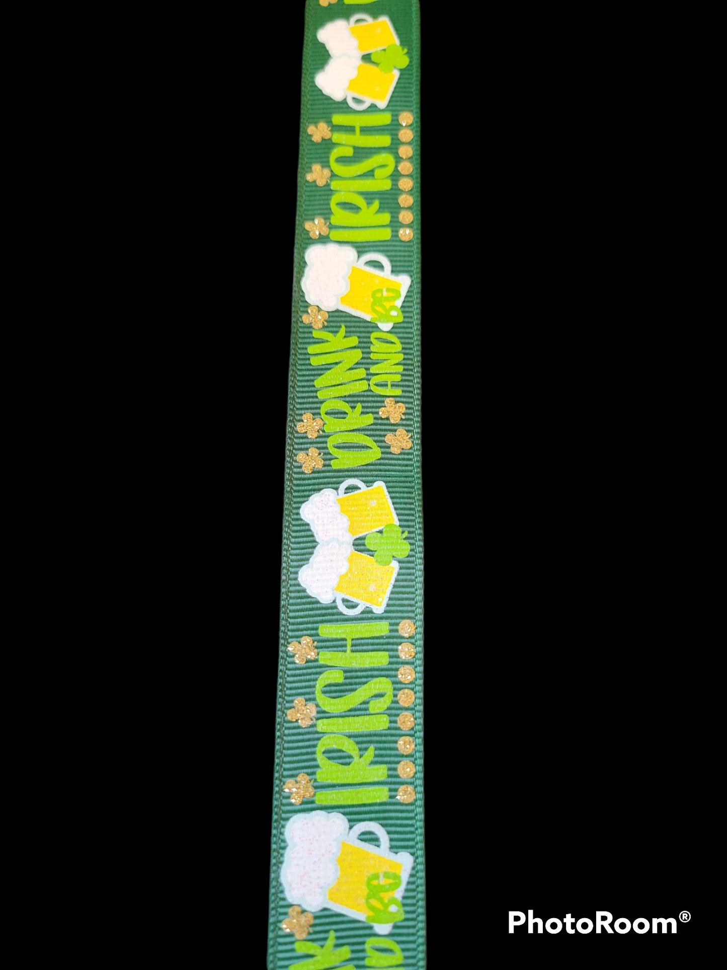 USDR Glittered Drink and Be Irish grosgrain ribbon - Sold by the Yard