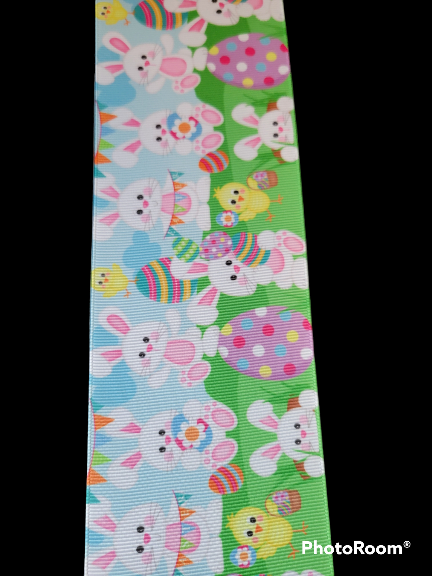 Bunnies holding eggs grosgrain ribbon - Sold by the Yard