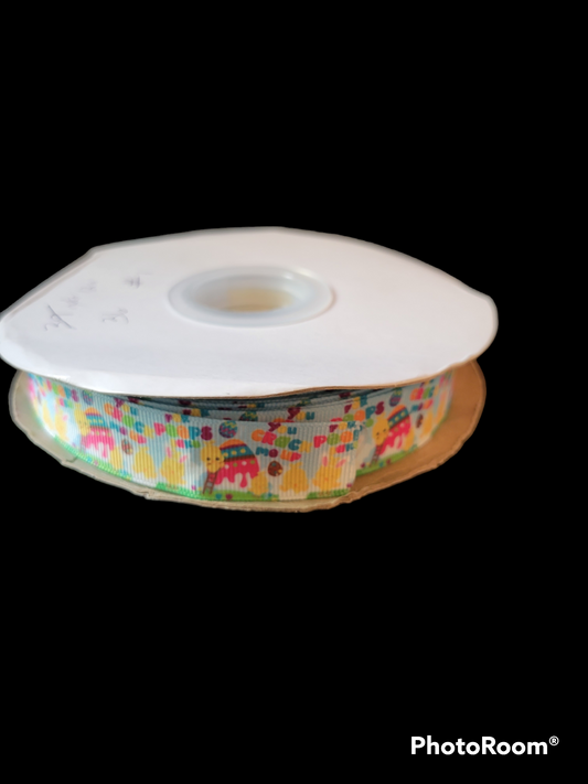 Bunnies and chicks with eggs grosgrain ribbon - Sold by the Yard