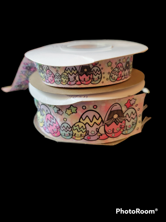 USDR Easter Gnomes with eggs grosgrain ribbon - Sold by the Yard