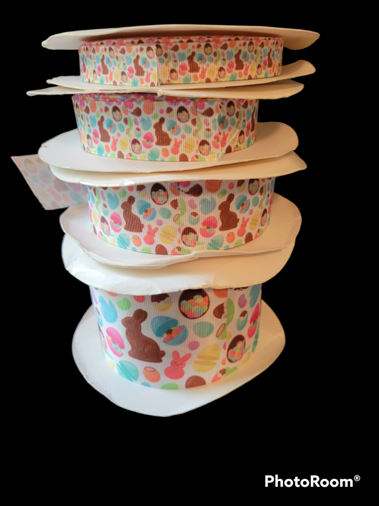Chocolate Bunnies grosgrain ribbon - Sold by the Yard