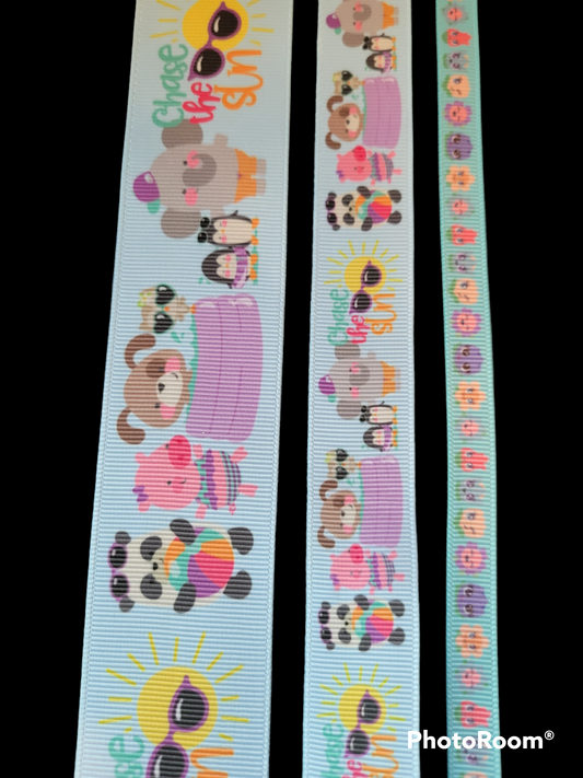 USDR Chase the Sun with animals grosgrain ribbon - Sold by the Yard