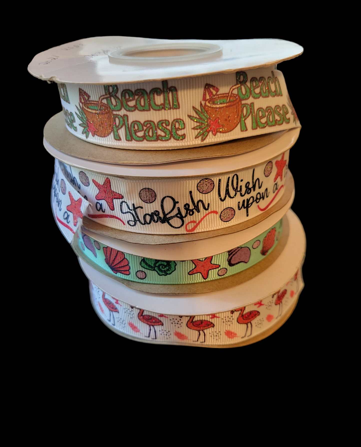 USDR glittered beach theme grosgrain ribbon - Sold by the Yard