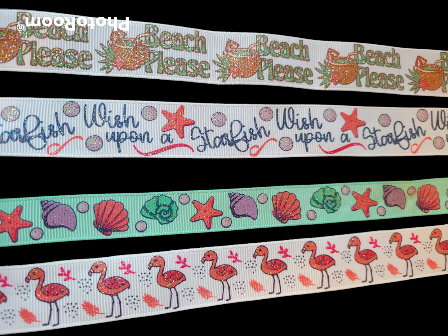 USDR glittered beach theme grosgrain ribbon - Sold by the Yard
