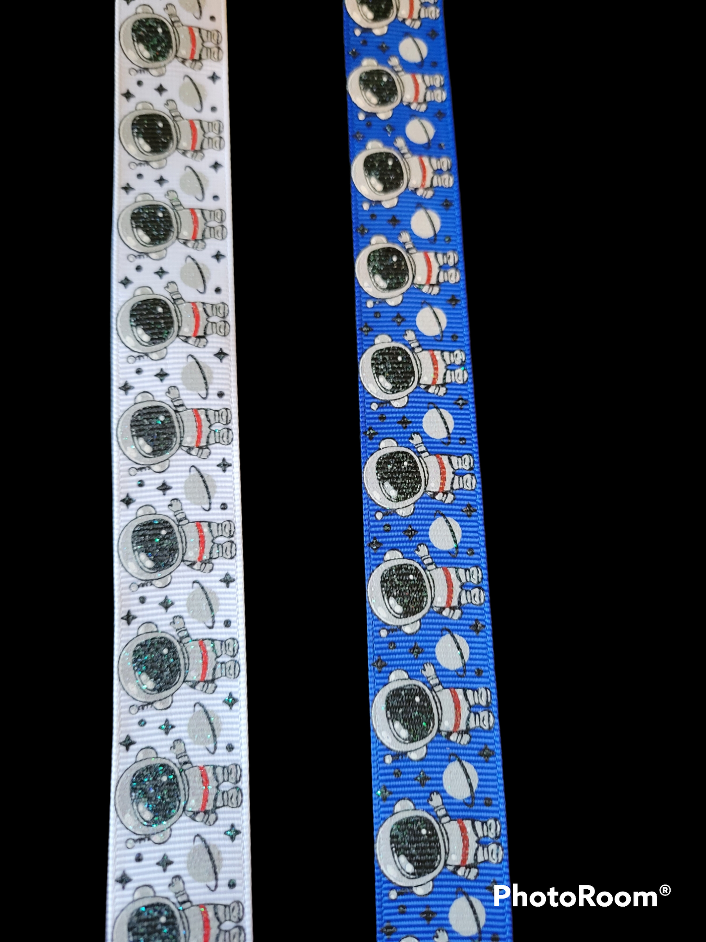 USDR lightly glittered Astronaut with Saturn ribbon