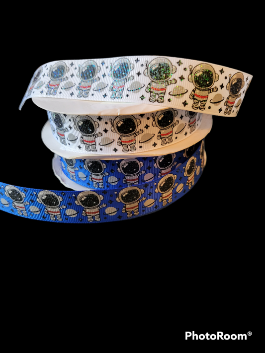 USDR lightly glittered Astronaut with Saturn ribbon